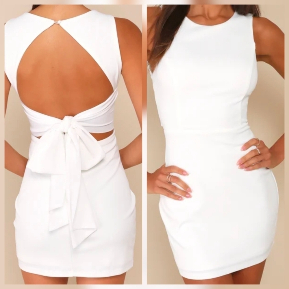 Lulus Confident Cutie White Tie Back Sleeveless Mini Dress, Size Medium